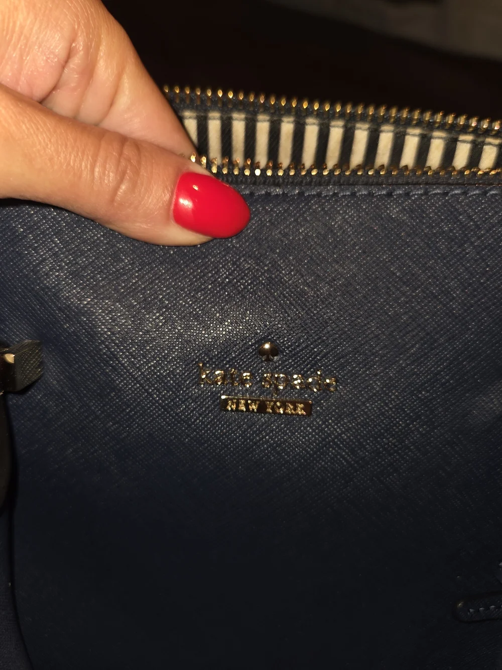 kate spade Navy Saffiano Dome Satchel with Gold Hardware